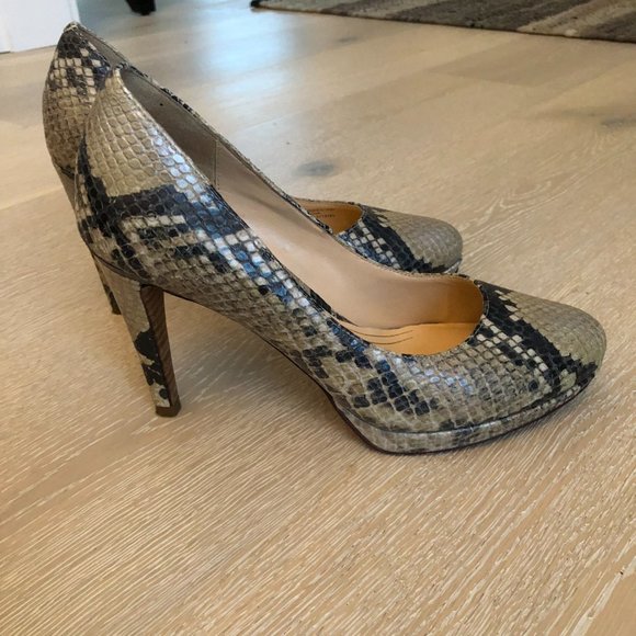 Leather Snakeskin Print Heels - Picture 4 of 11